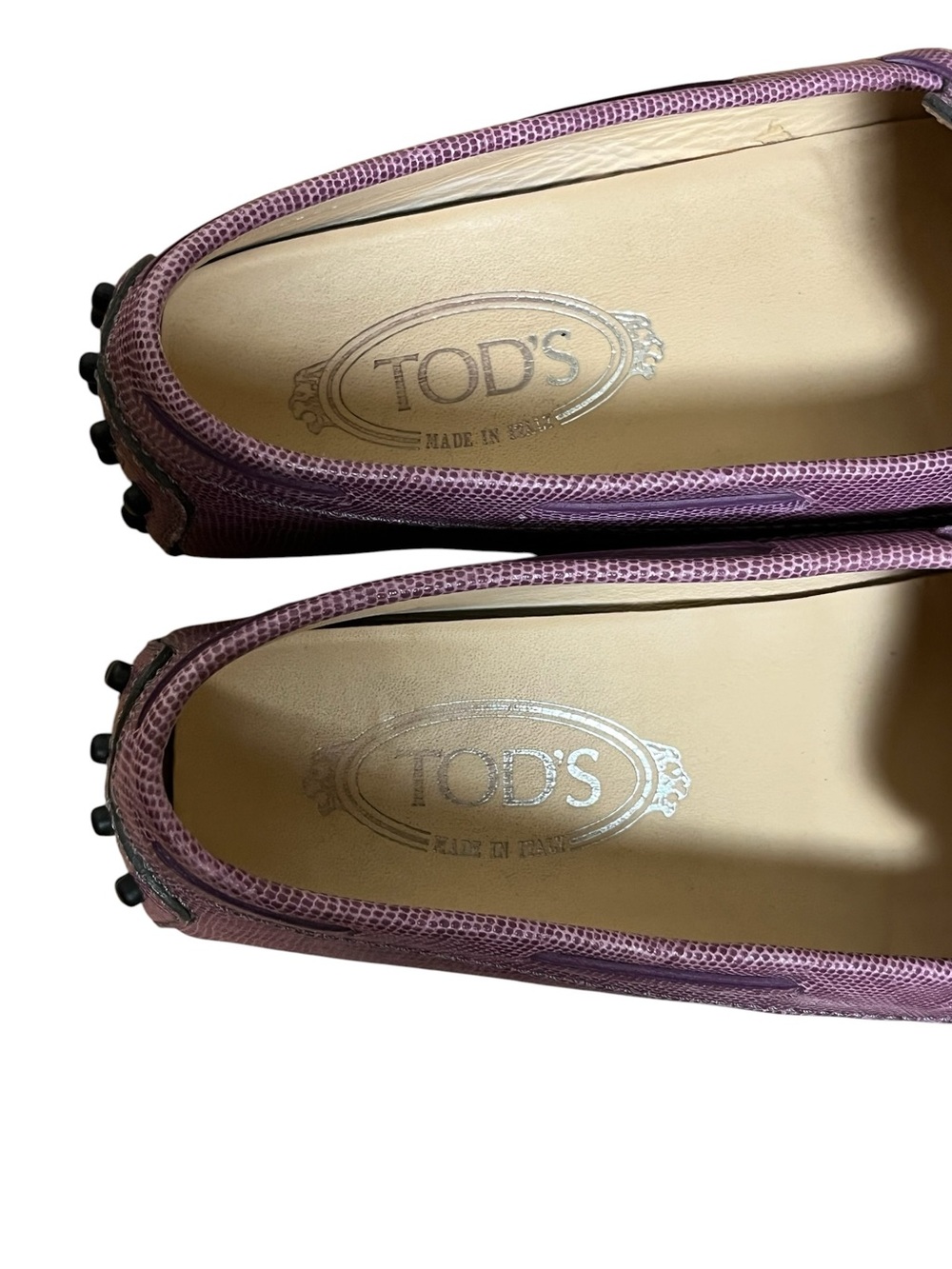 Tod's Gommino purple lizard-embossed leather tassel driving loafer moccasins 38 - Picture 12 of 16